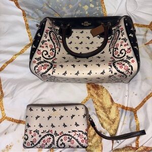Coach Black and Cream Paisley Satchel Set